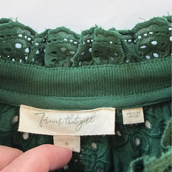 Anthropologie Forever That Girl Sweatshirt Womens Small Green Eyelet Boho - Picture 4 of 8